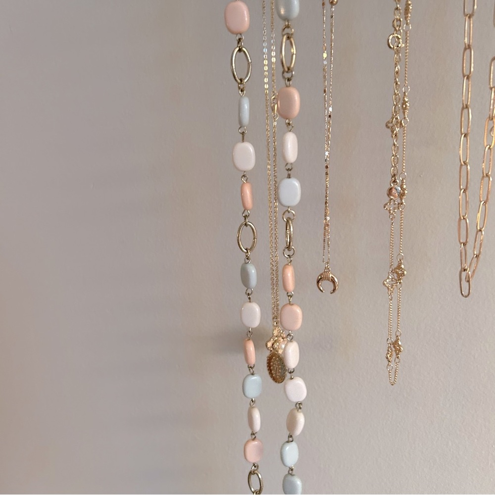 Light Pink, Blue, White, and Gold Necklace